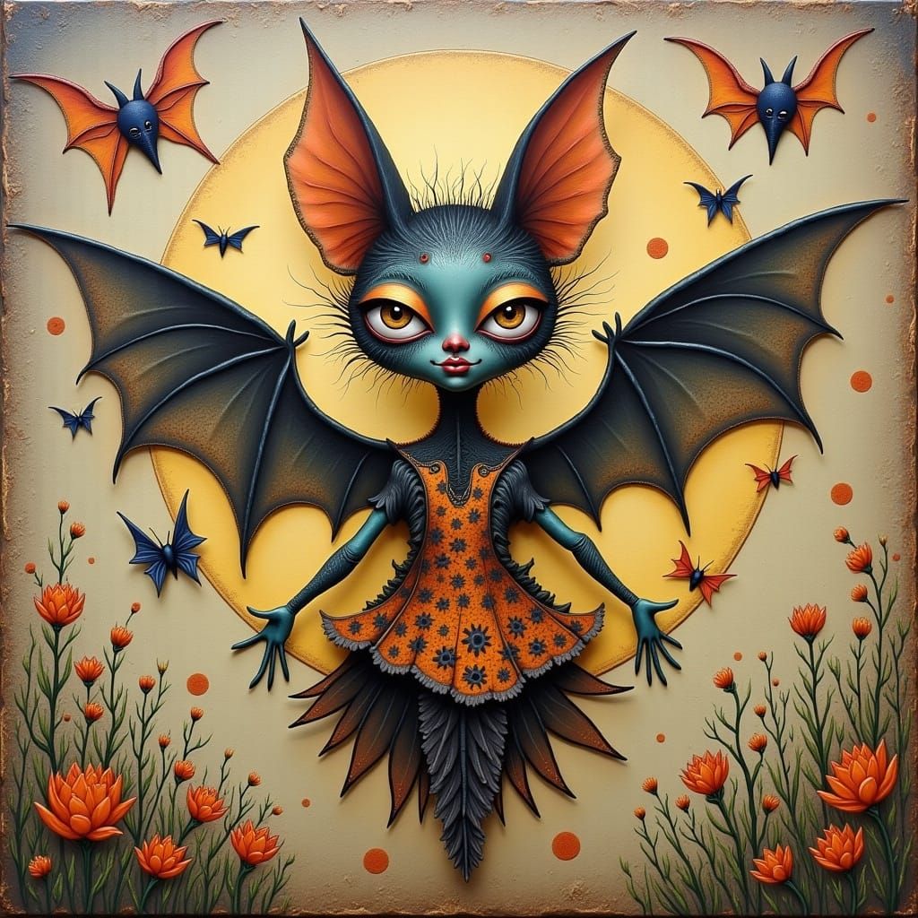 Surreal Bat Illustration in Ceccoli-Ryden Style