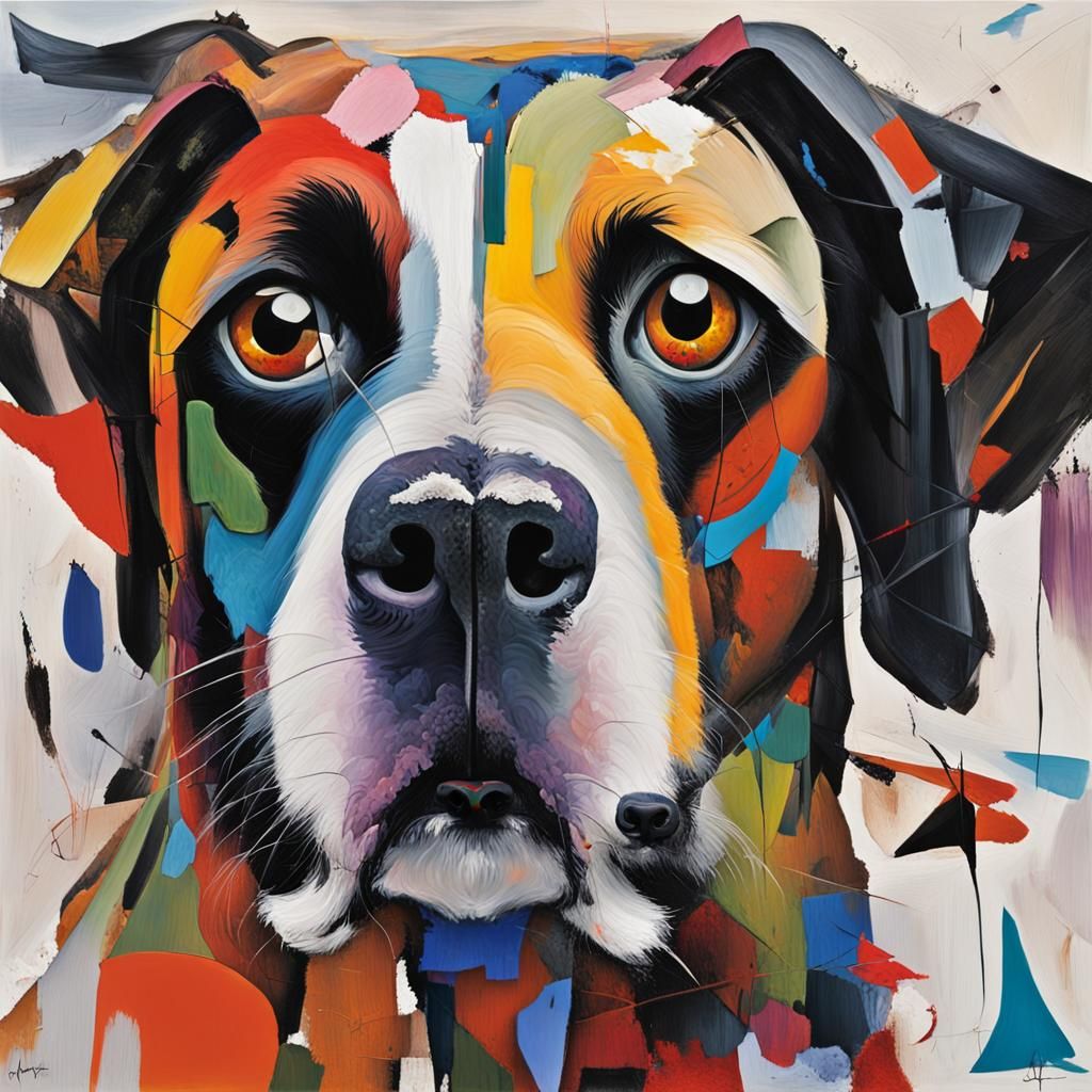 Distorted Dog Portrait in Abstract Expressionist Style