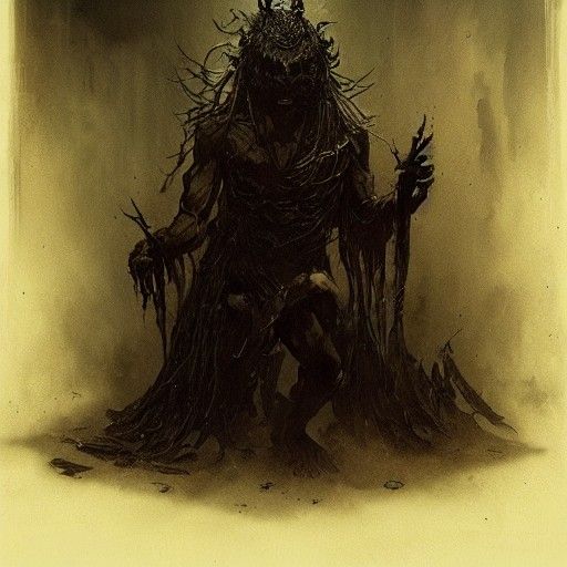 Terrifying Ushi-oni Creature in Horror Art Style