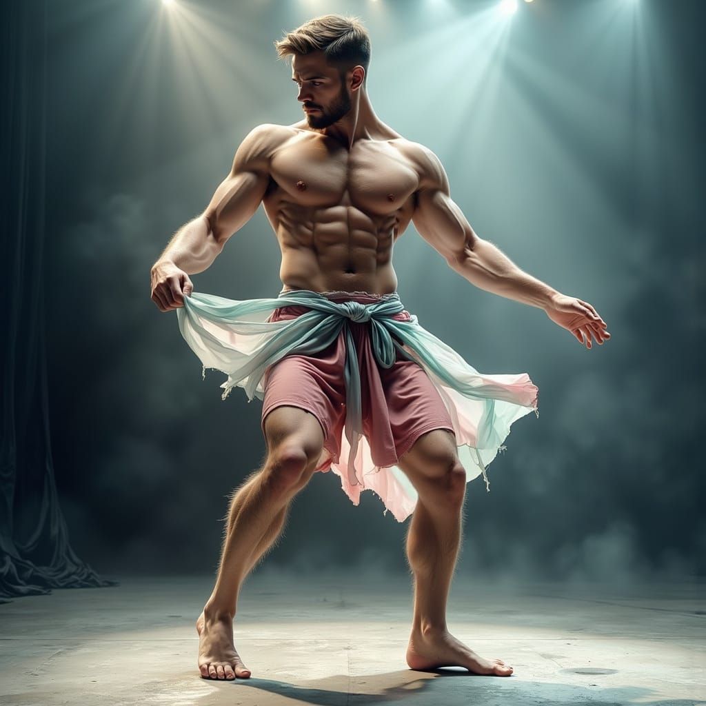 Hyperrealistic Pastel Male Dancer in Spotlight