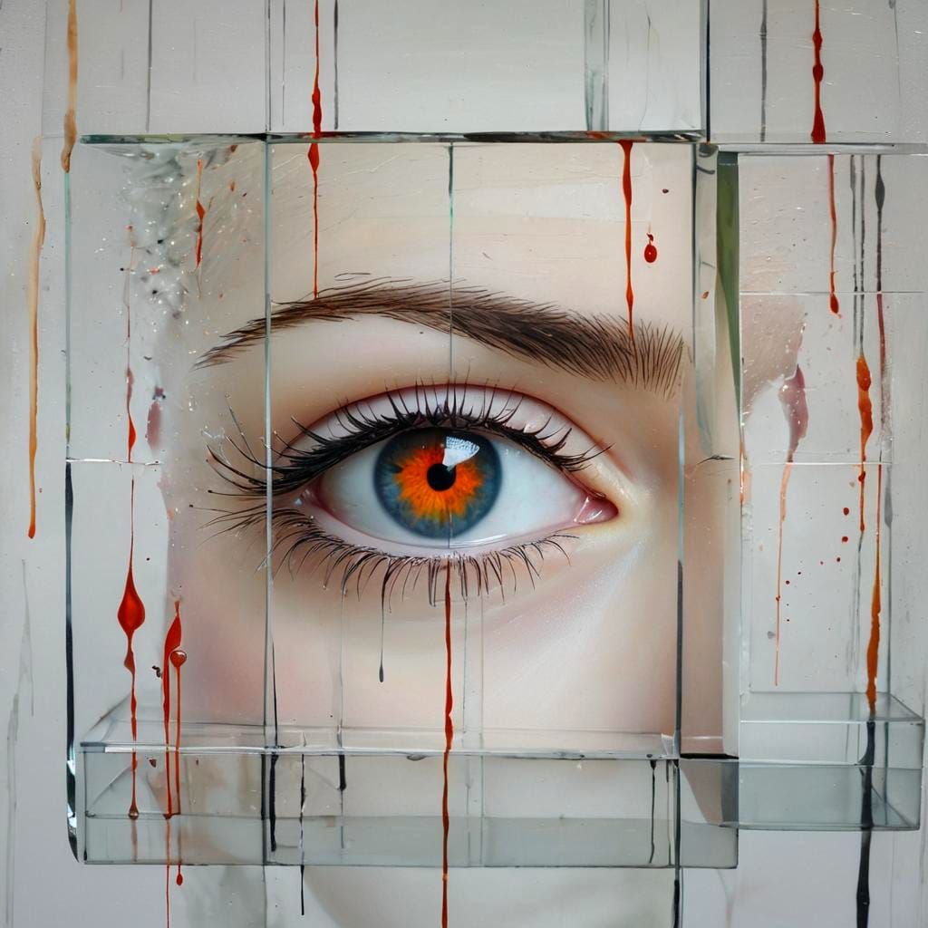 Woman's Eye in a Glass Cube with Dripping Effect in Klee Sty...