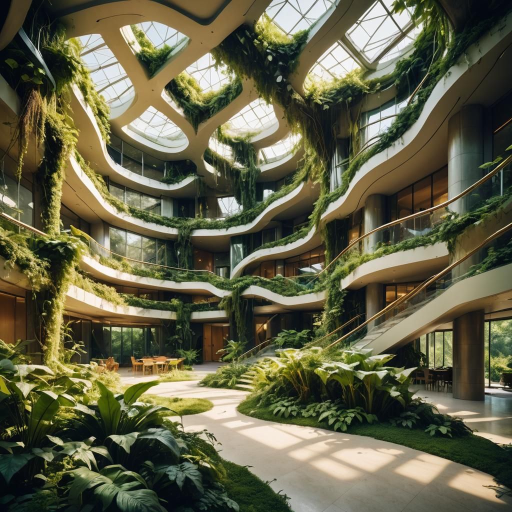 Futuristic Eco Building with Lush Greenery