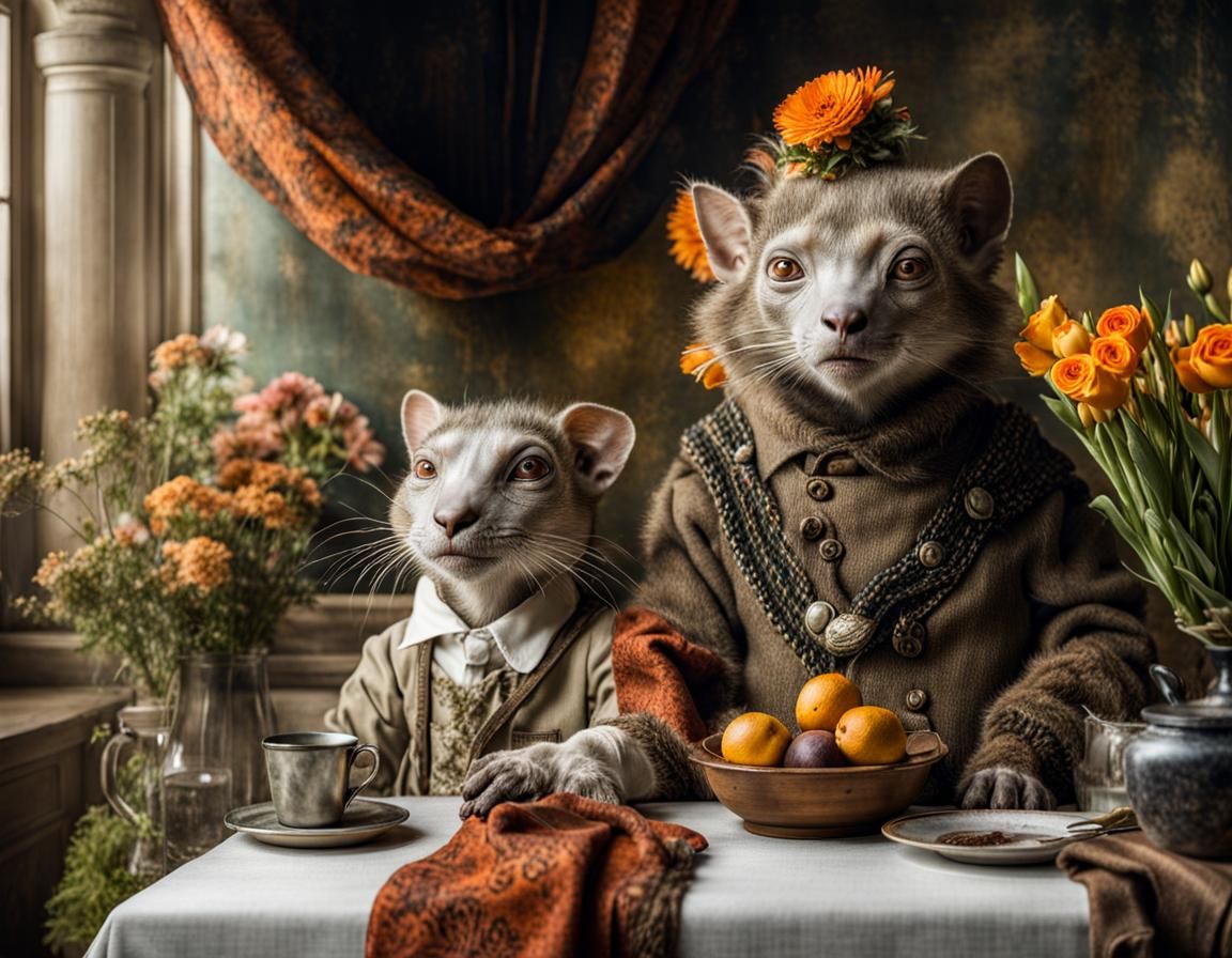 Surreal Alien Restaurant Celebration in Gritty Magical Reali...