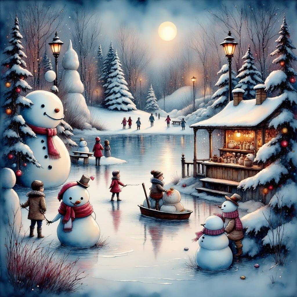 Magical Winter Adrenaline Park With Happy Children