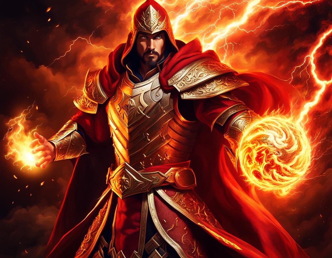 Powerful Sorcerer Wields Fire and Lightning in Battle