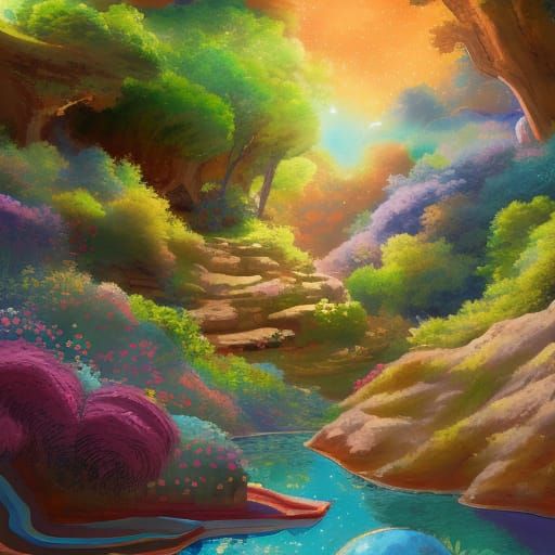 Cosmic Creature in Garden: Illuminated Manuscript Style