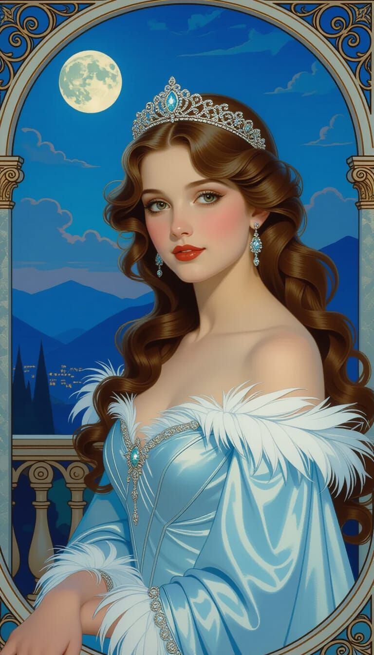 Elegant Woman with Tiara in Art Nouveau Style