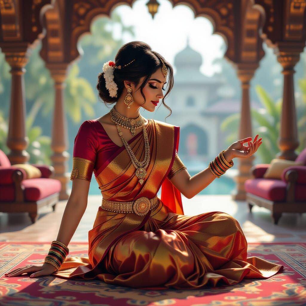 Indian Dancer in Luxurious Pavilion: Matte Painting