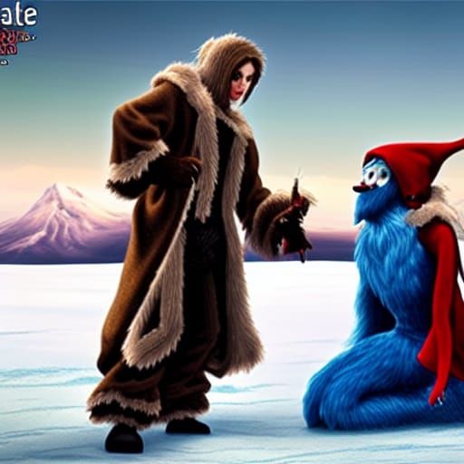 Abominable Woman and Elf on Frozen Lake