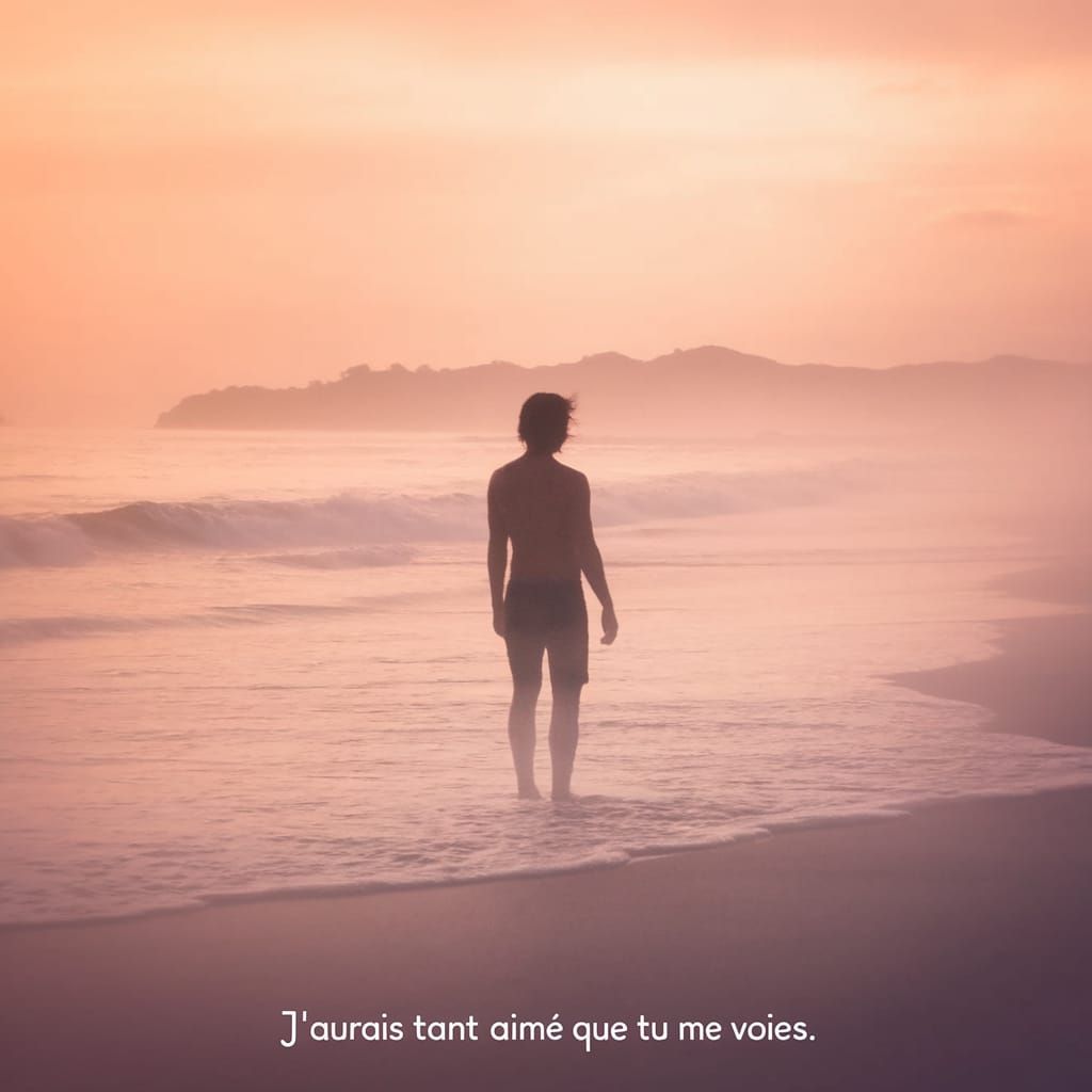 Mysterious Figure on Ethereal Beach at Sunset