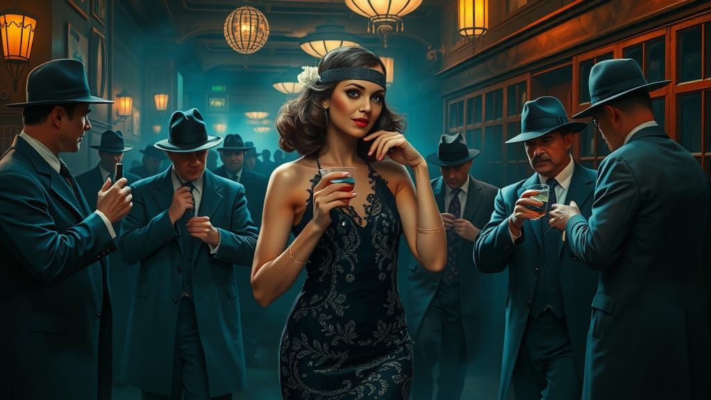 1920s Speakeasy Police Raid in Noir Style