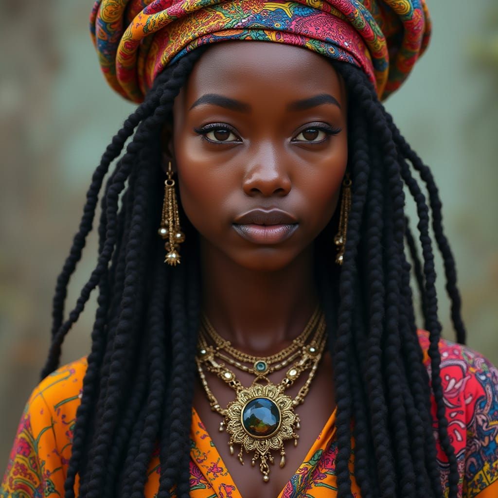 Hyperrealistic Portrait of Woman with Dreadlocks in Digital ...