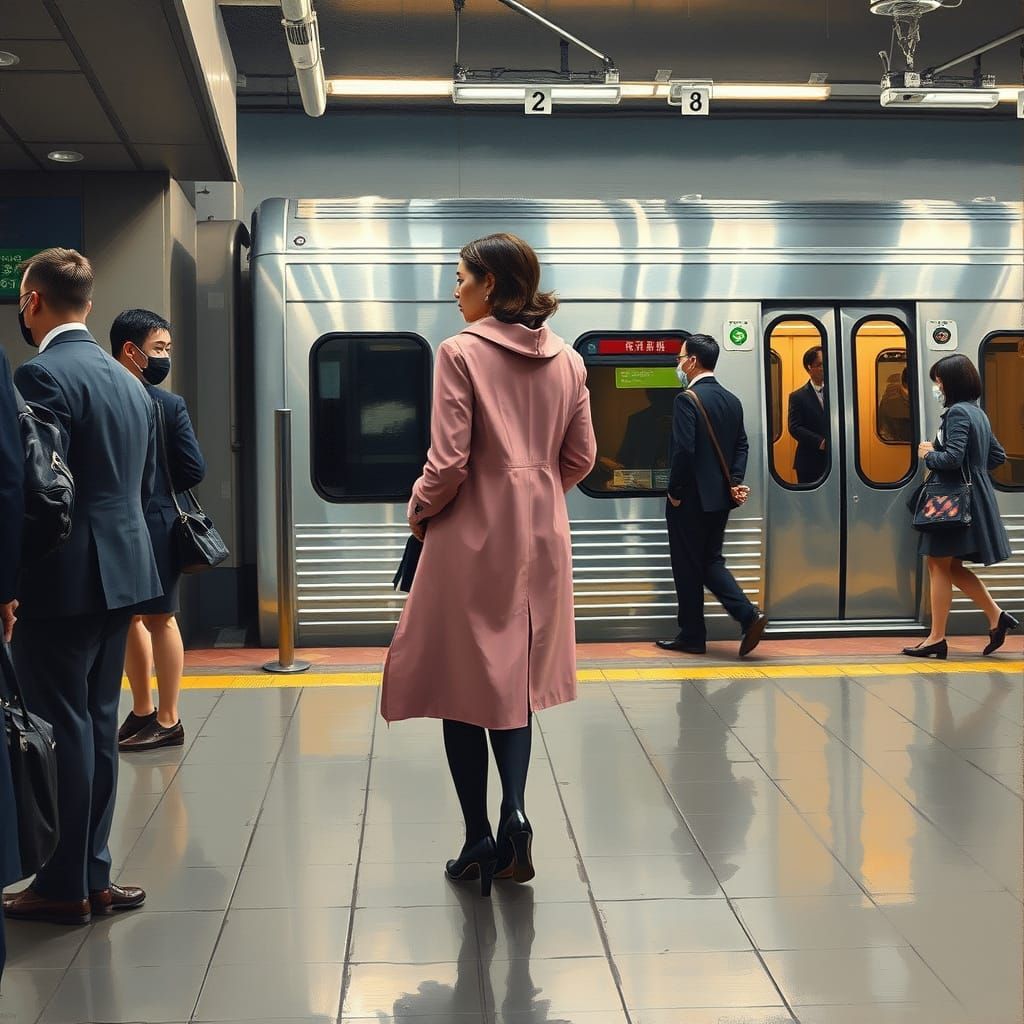 Tokyo Subway Scene in Expressive Urban Realism