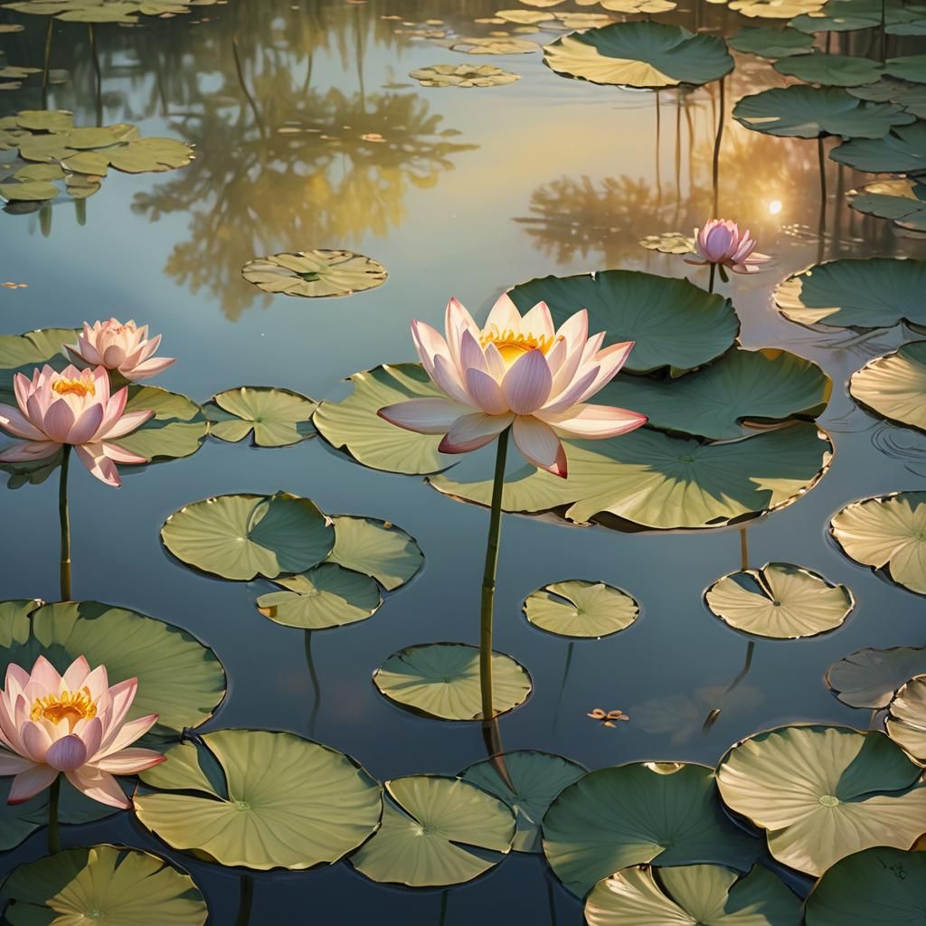 Hyperrealistic Lotus Flower in Golden Light