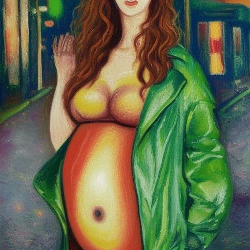 Pregnant Woman Giving Birth in Destroyed City, Neo-Impressio...