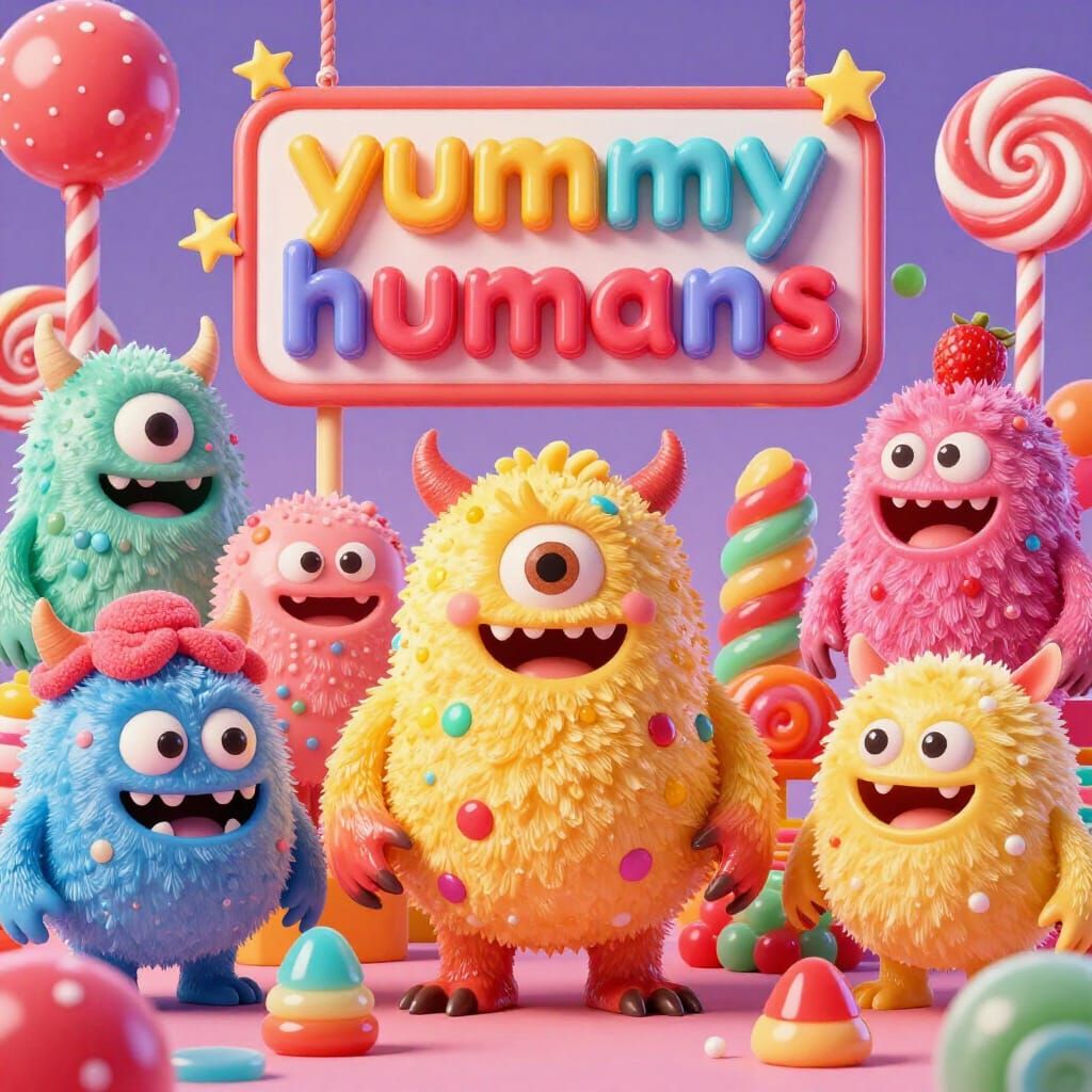 Monsters as Sweets in Candyland Artstation Poster Style