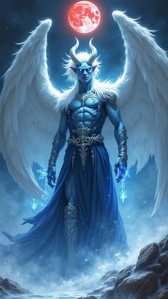 Winged Demon with Glowing Eyes in Fantasy Art Style