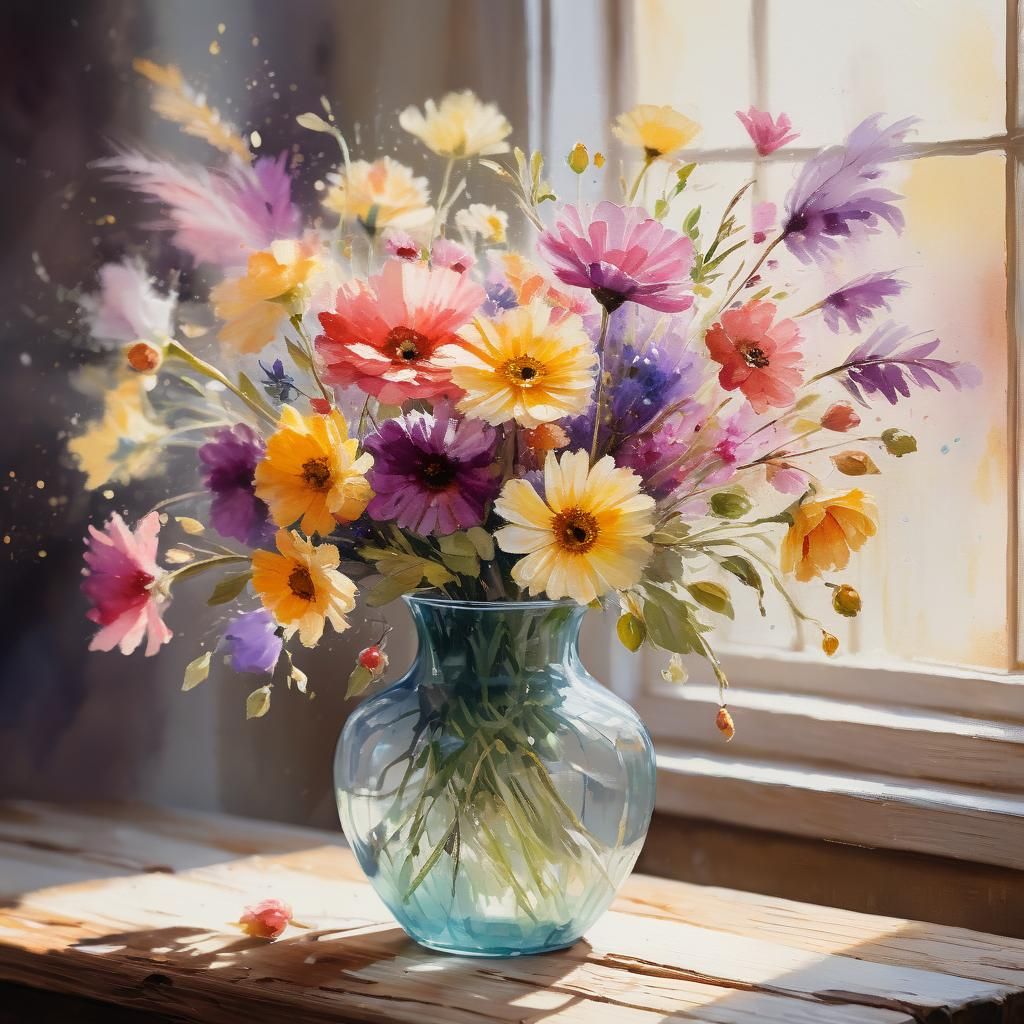 Watercolor Flowers in Vase: Impressionist Floral Art
