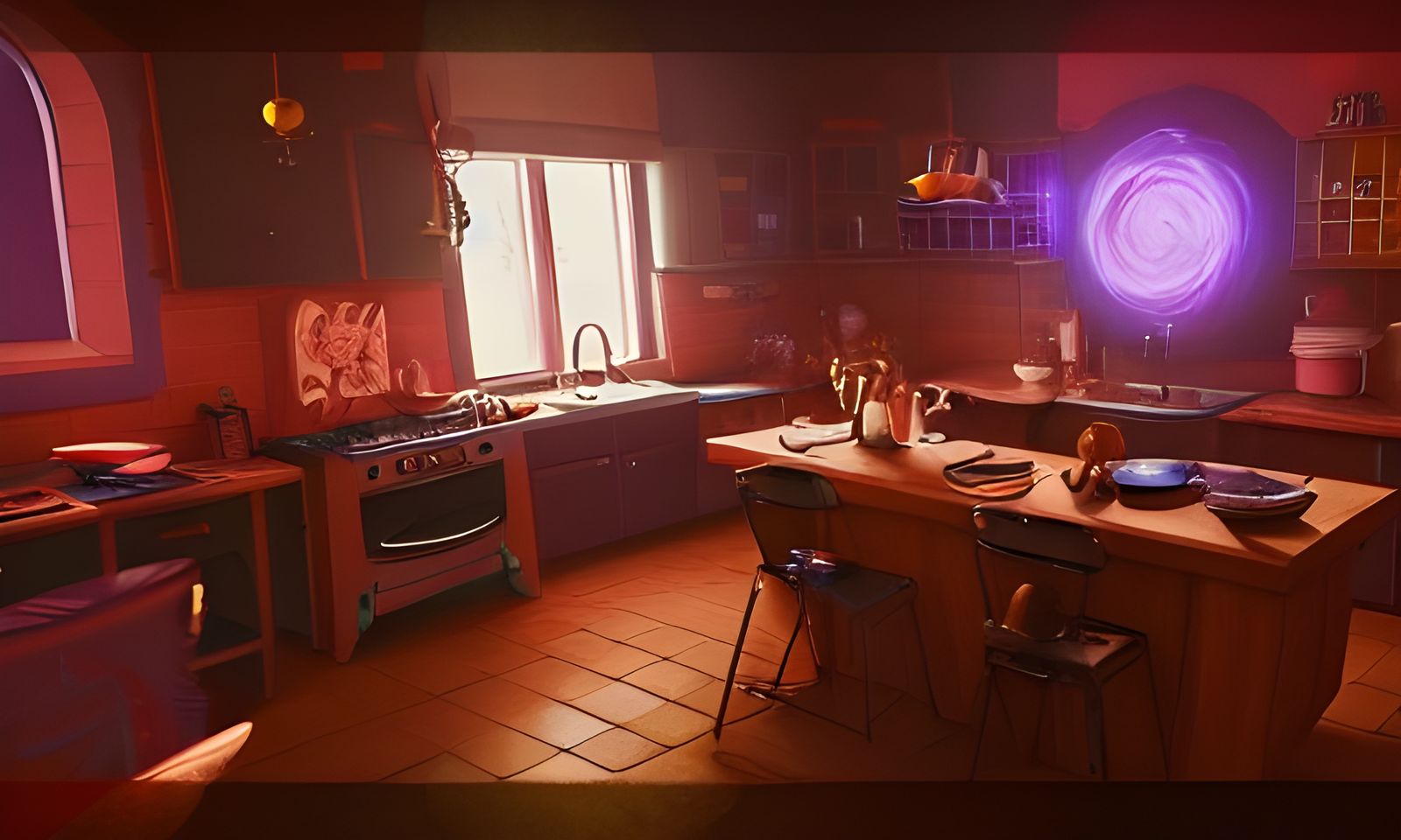 Futuristic Witch's Kitchen in Cyberpunk Style
