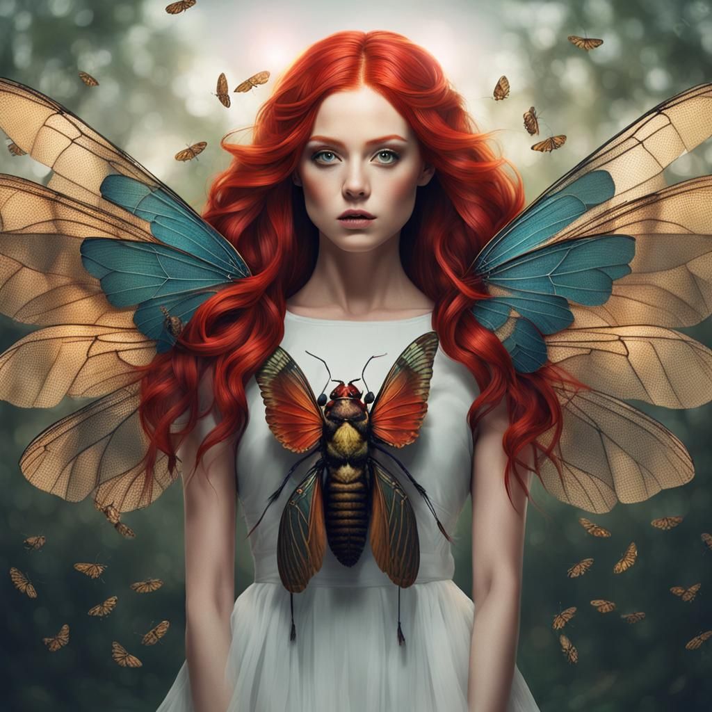 Beautiful Woman with Cicada Wings