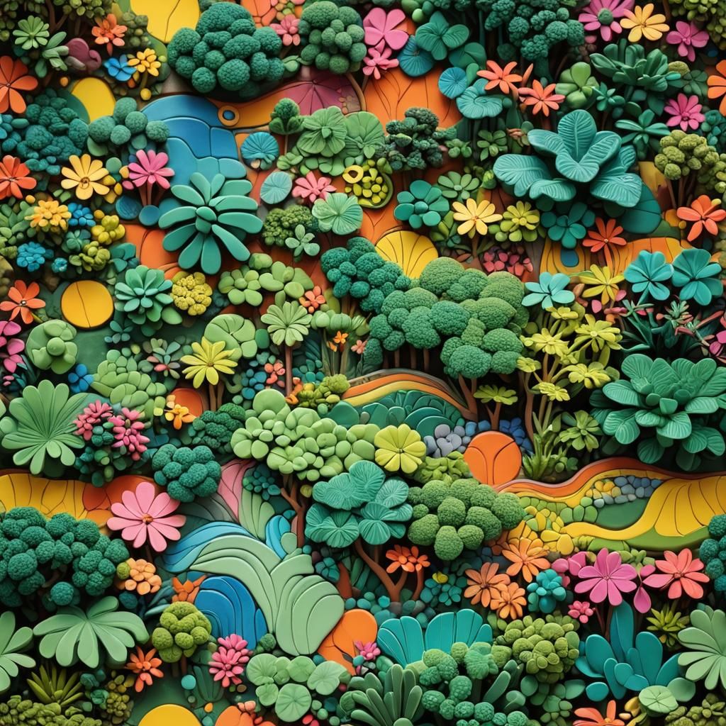Abstract Polymer Clay Garden in Brazilian Modernism