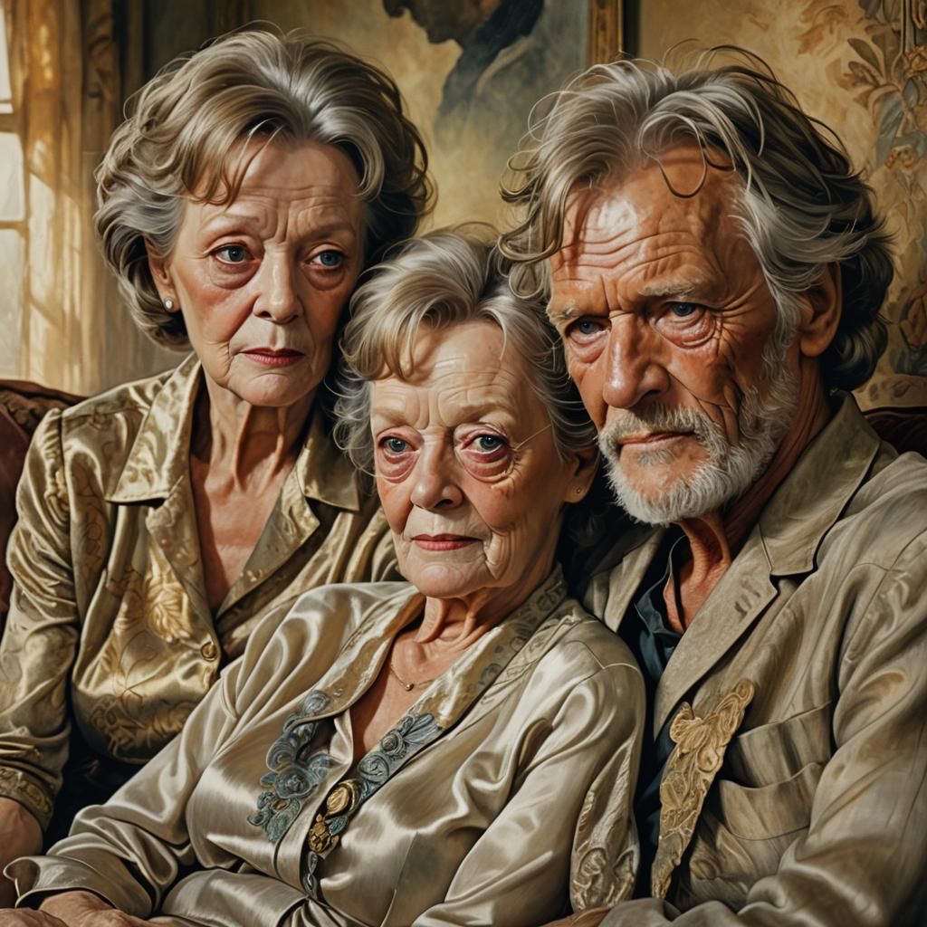 Golden Portrait of Elderly Couple in Fantasy Realism Style