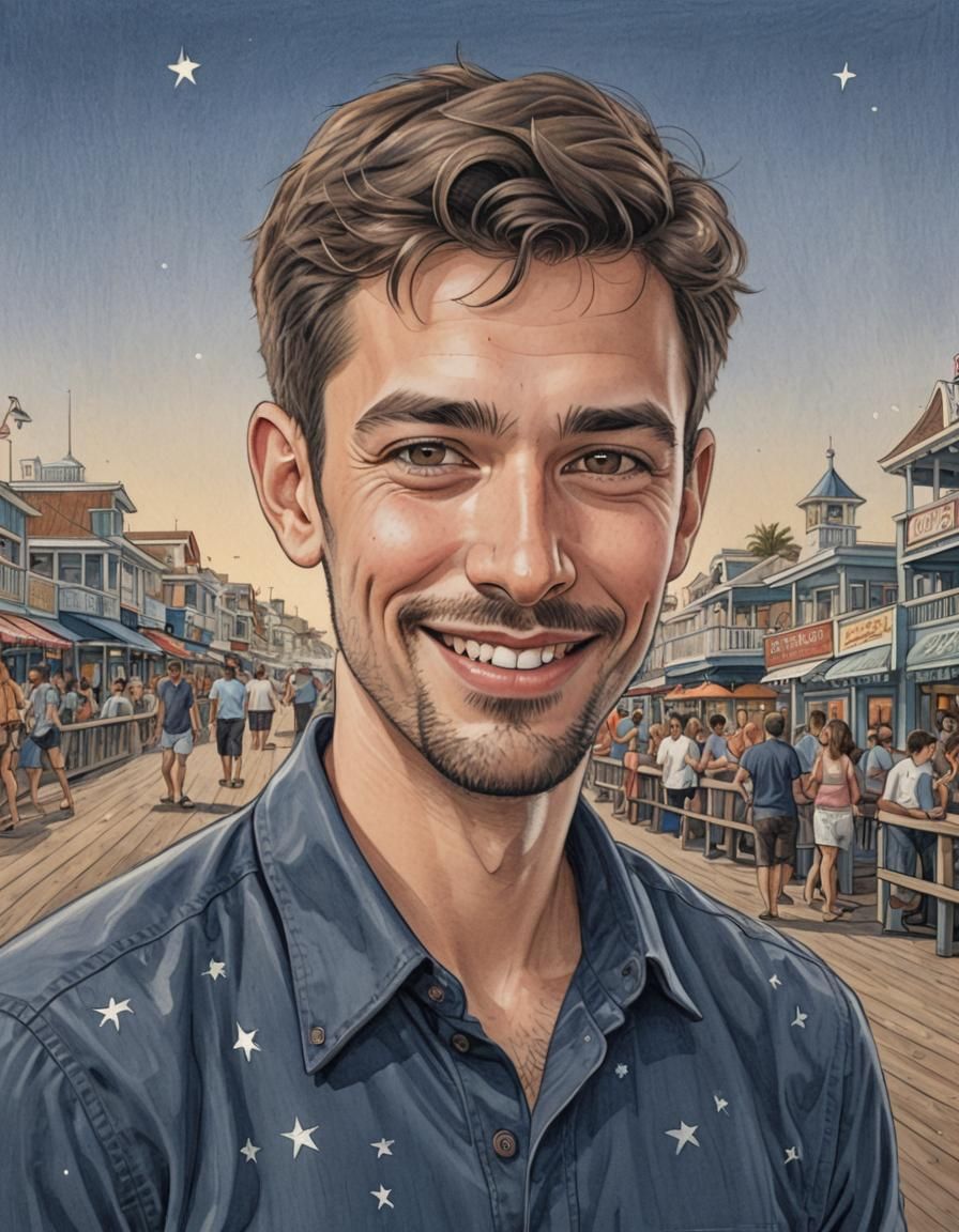 Handsome Man's Caricature on Oceanside Boardwalk