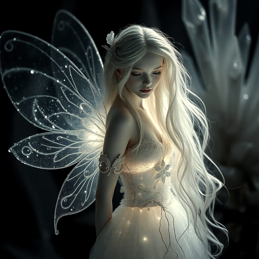 Ethereal Fairy with Silver Hair in Macro Photography