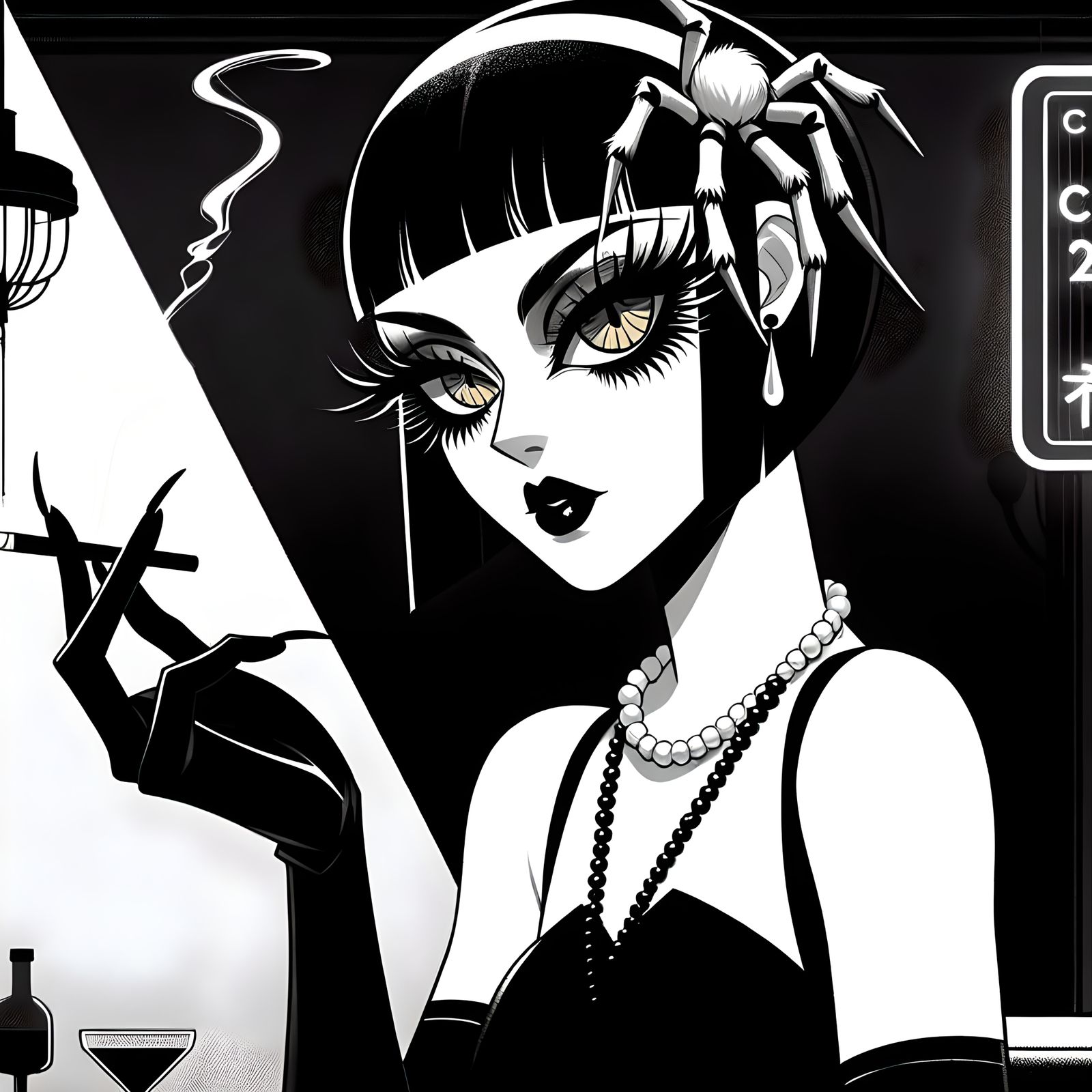 Arachnid Jazz Club Owner in Film Noir Style