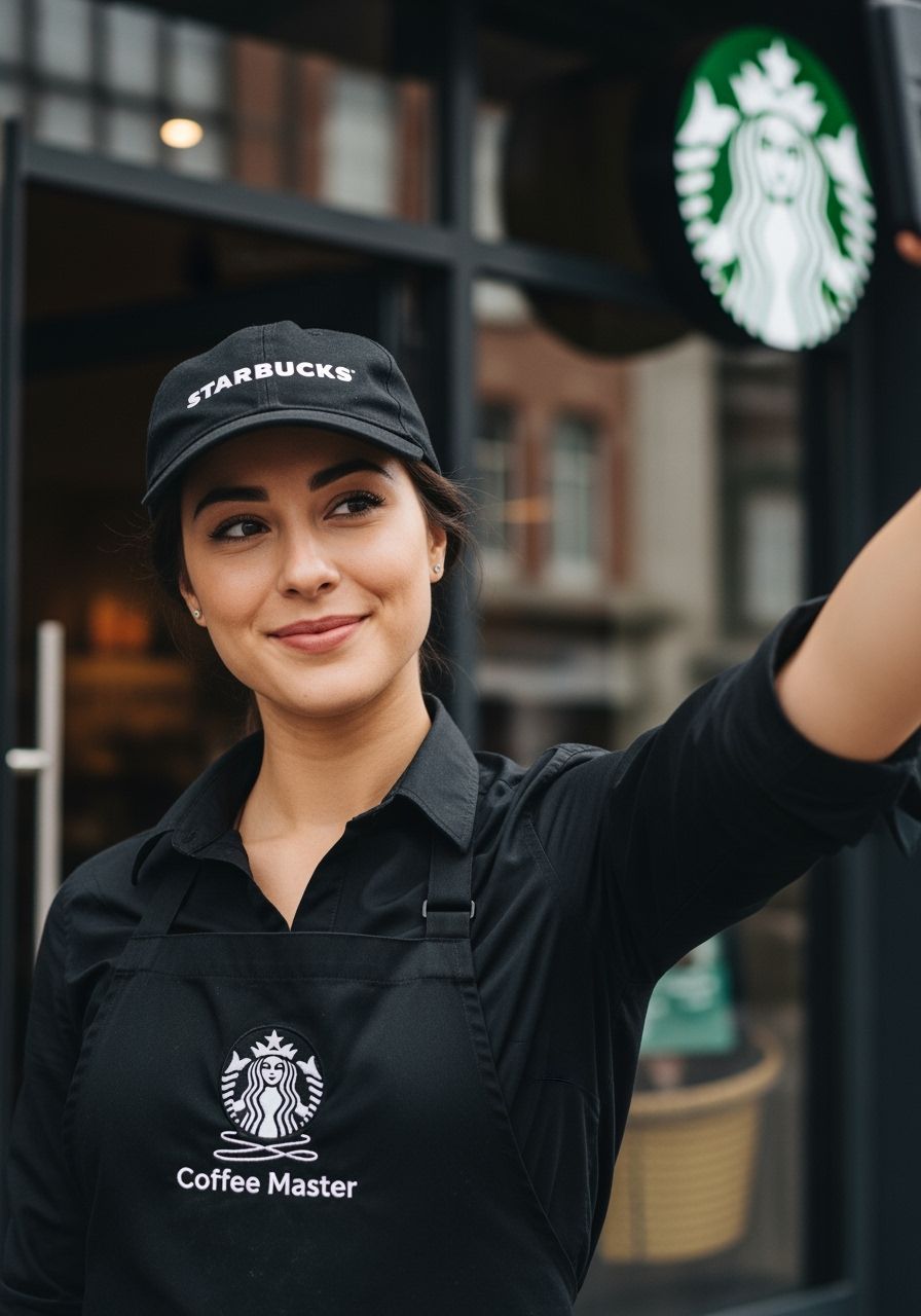 Starbucks Barista Selfie in Realistic Photography Style