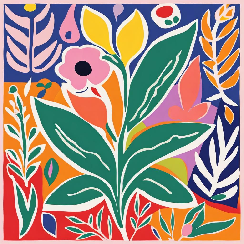 Matisse Inspired Groovy Psychedelic Flower Botanical Art