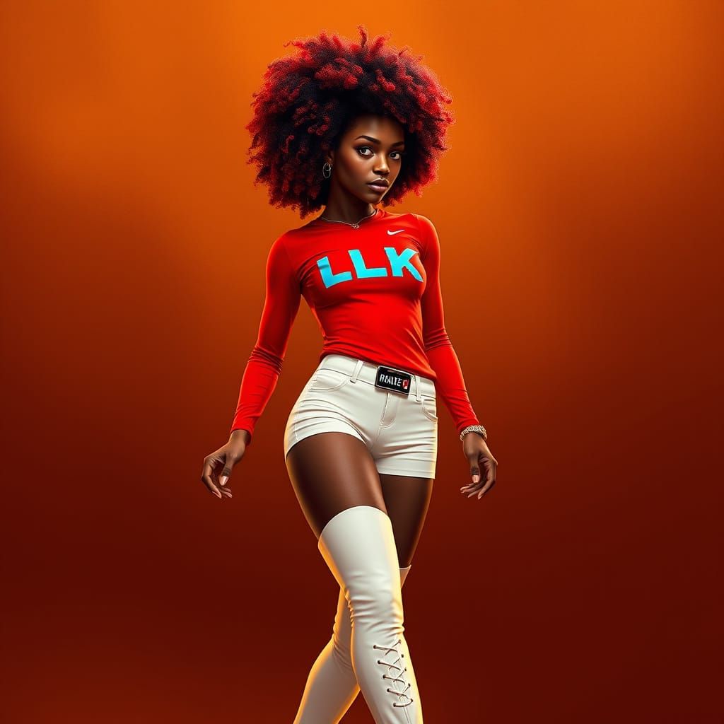 Vibrant Afro Woman in Red and Blue