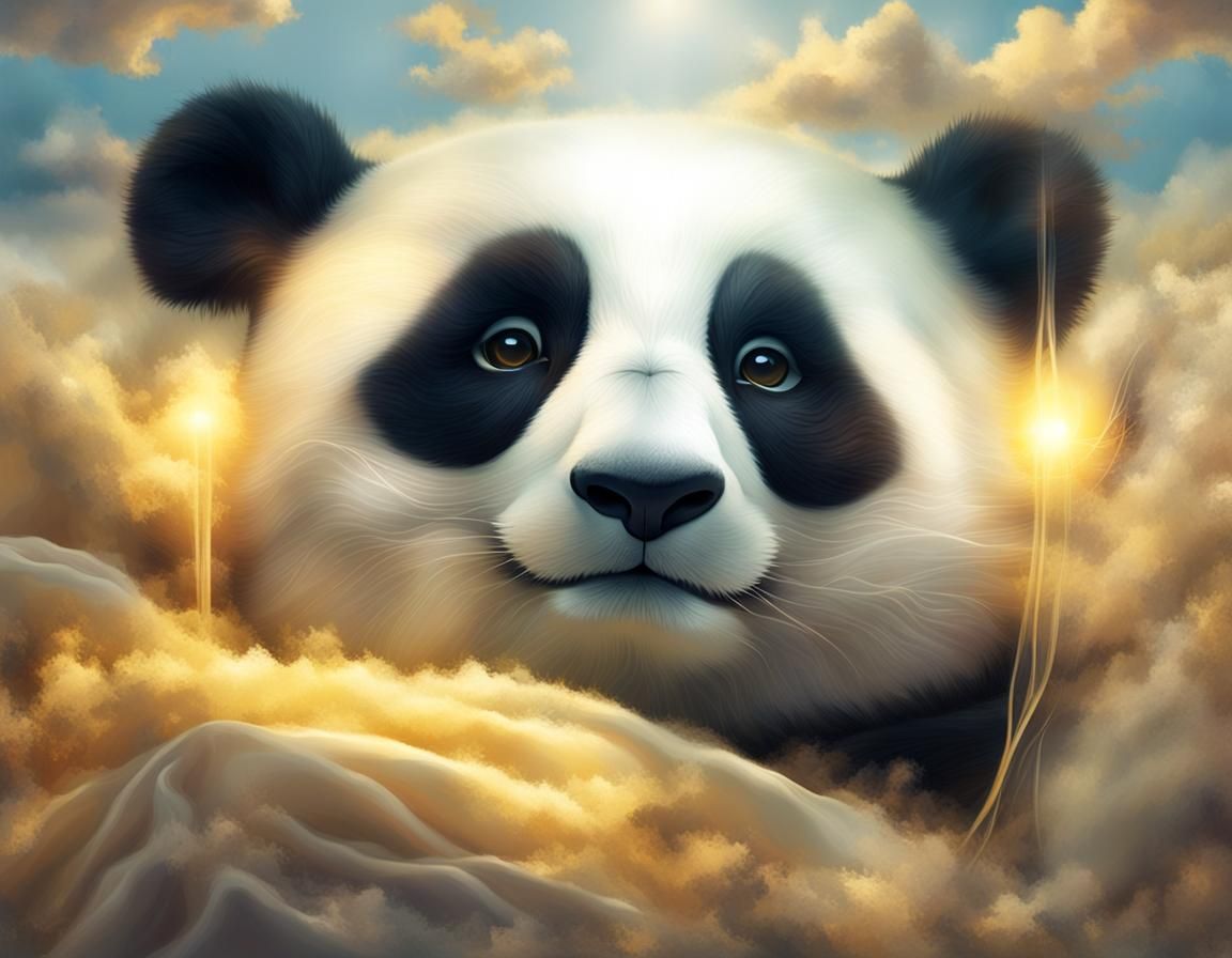 Panda on Life Support in Magical Realism Style