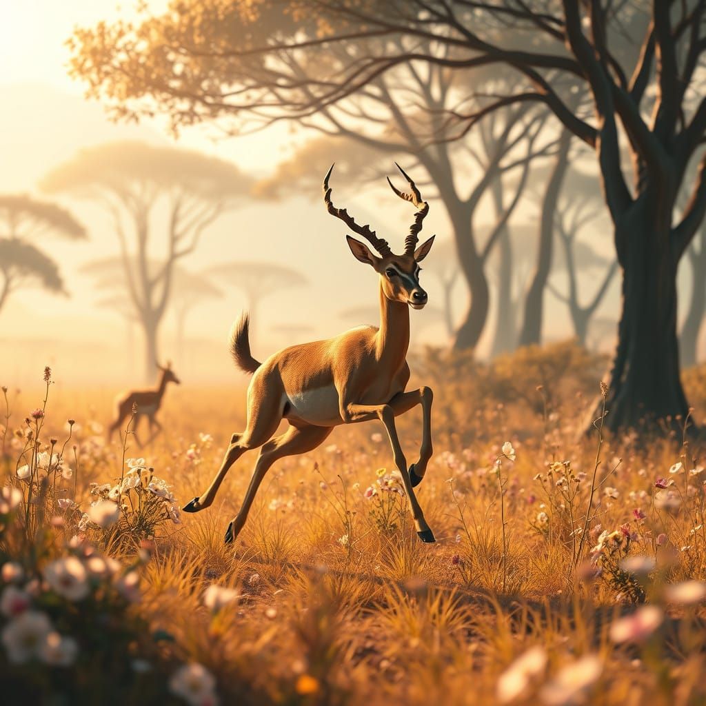 Gazelle in Whimsical Savannah Wonderland