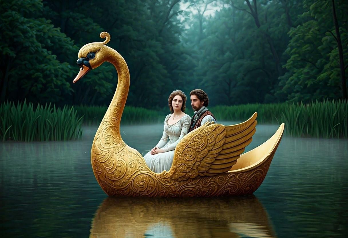 Elegant Swan Barge with Lord and Lady