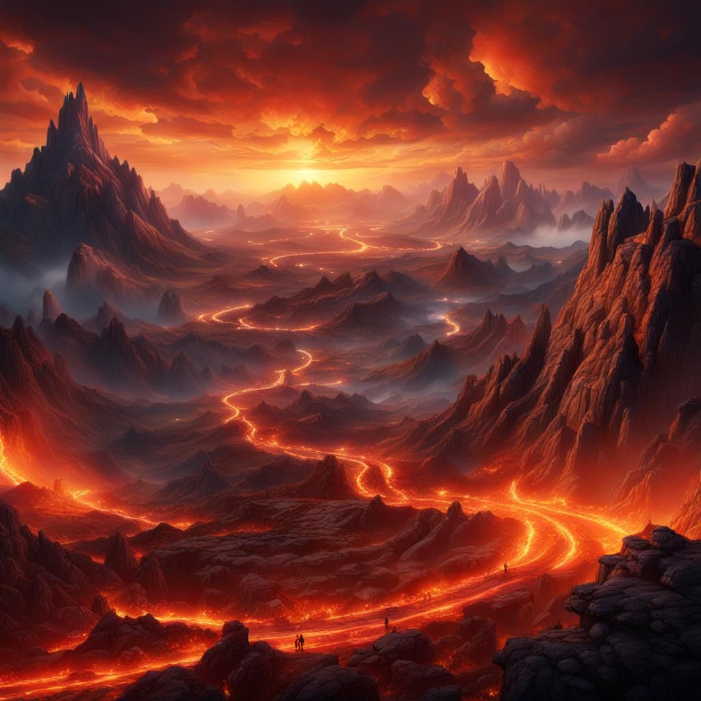Fiery Mountain Landscape Concept Art