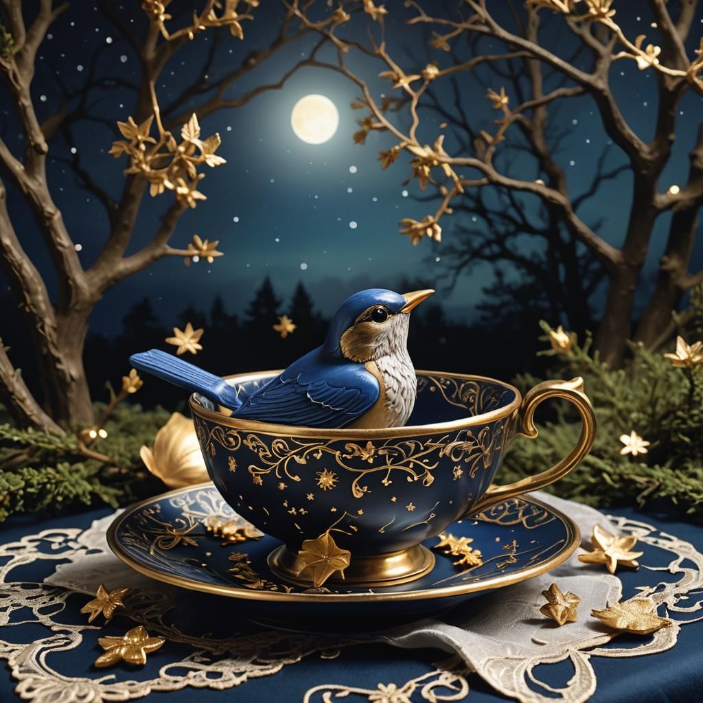Nightingale and Teacup: Photorealistic Polymer Clay Still Li...