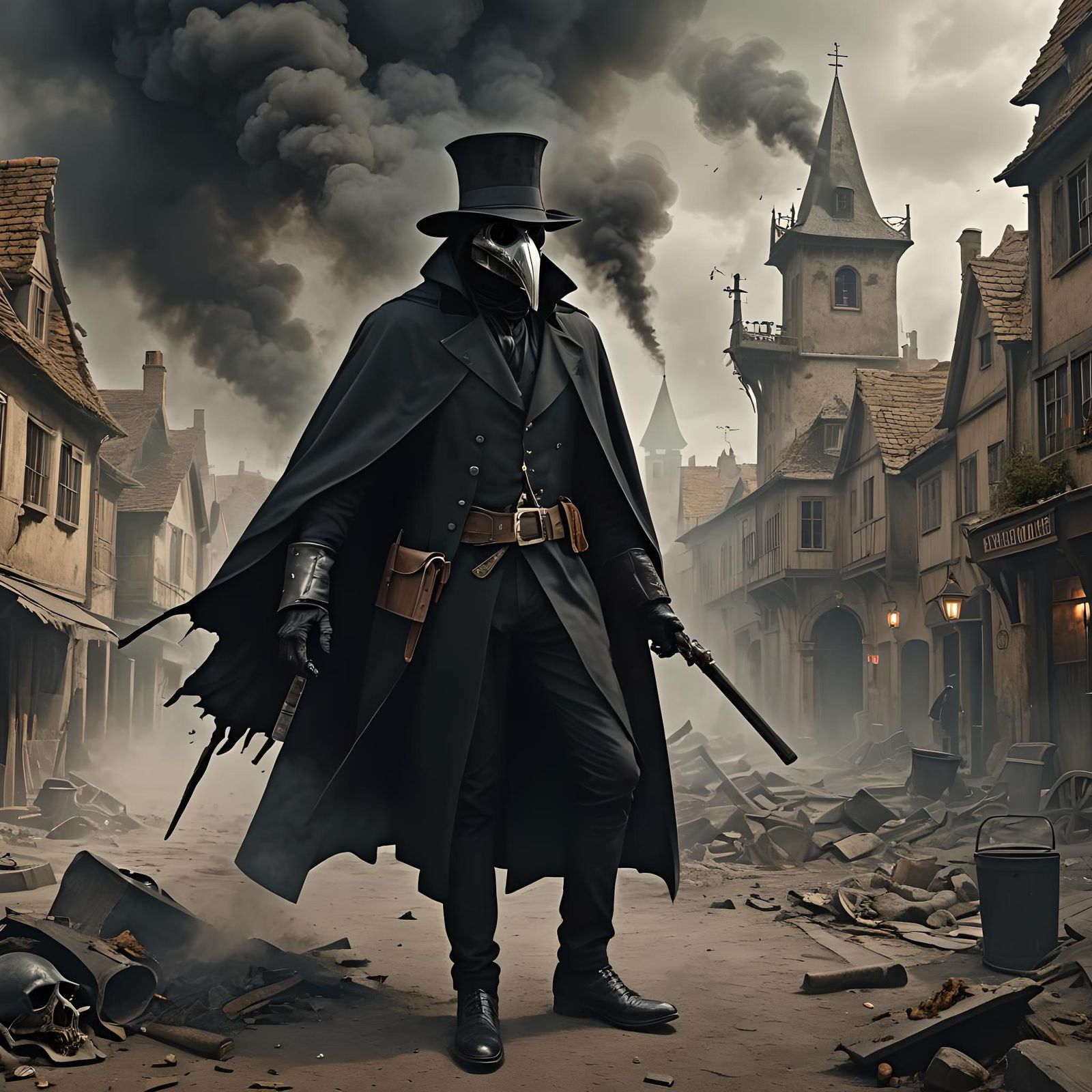Terrifying Plague Doctor in Desolate Village