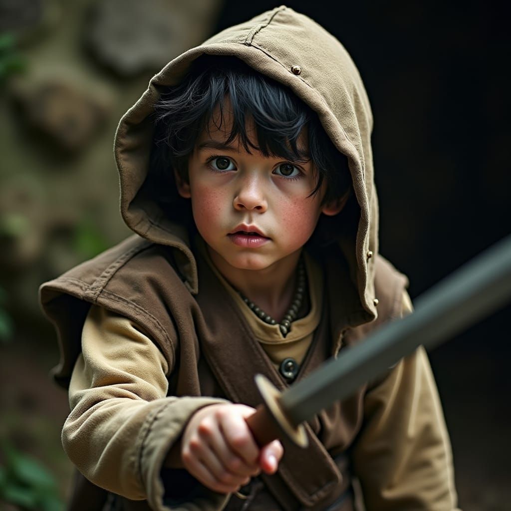 Hobbit Warrior with Sword in Cinematic Style