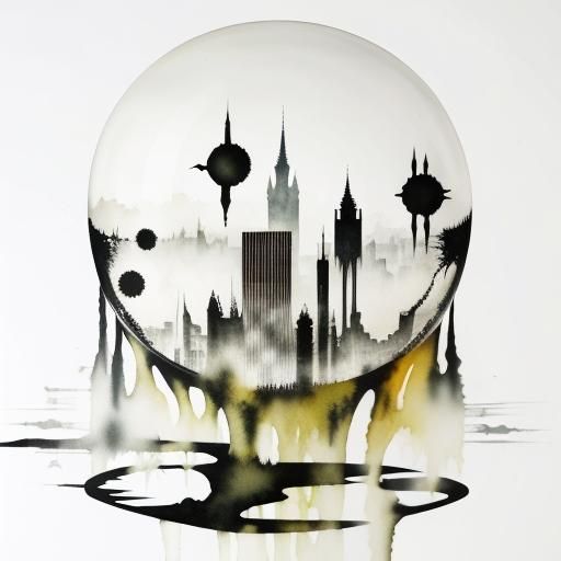 Surreal Double Exposure: Monster in Dystopian Cityscape