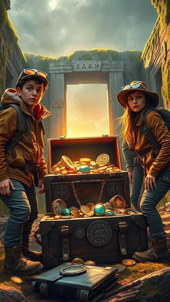 Explorers Discover Treasure in Cinematic Oil Painting