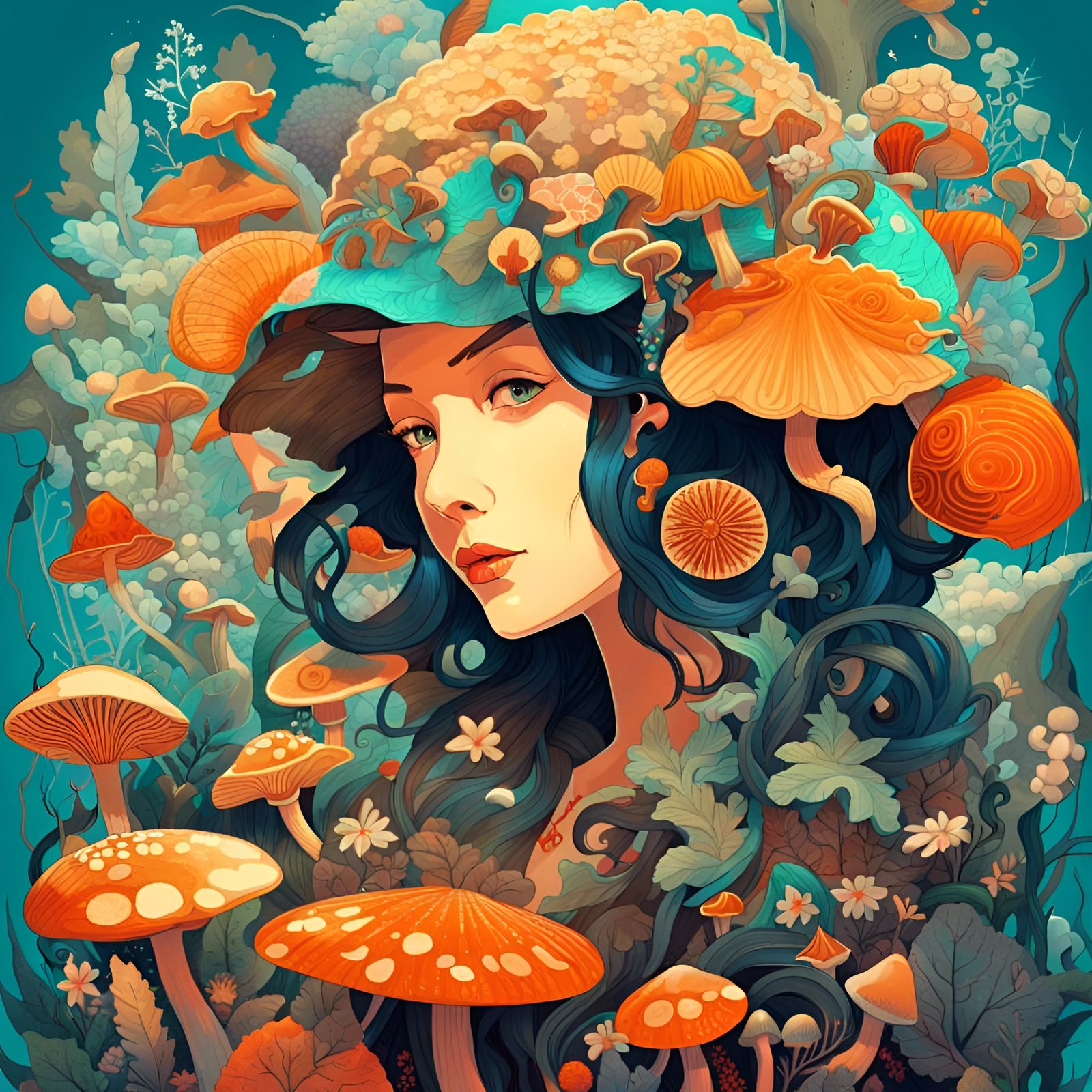Paper Craft Woman with Fungi and Flora