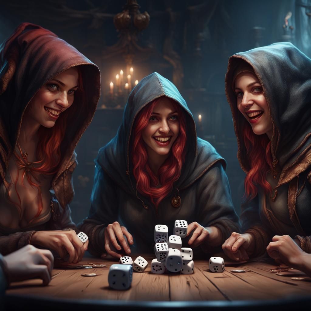 Detailed Matte Painting of Girls Playing Dice