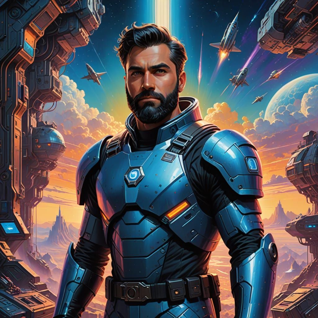Dashing Space Commander in Futuristic Vessel