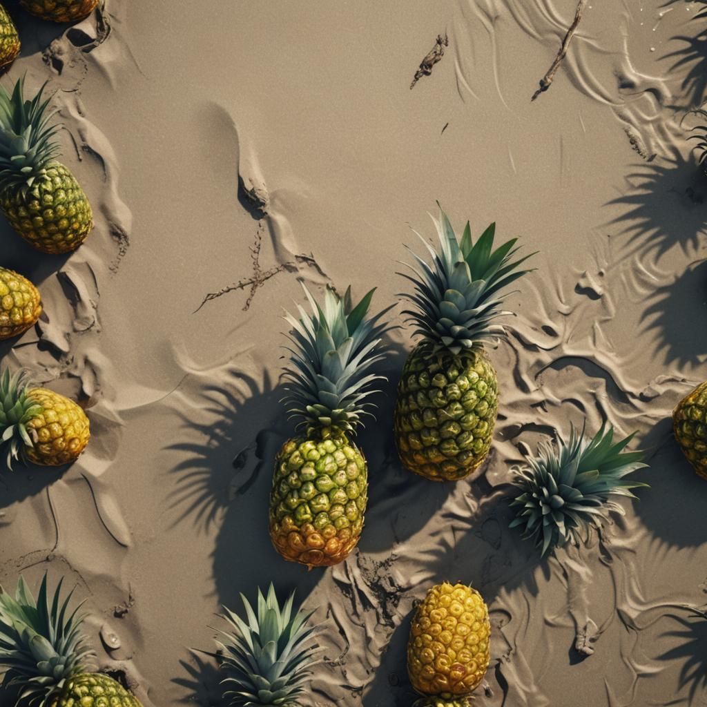 Pineapples on Beach: Detailed Fantasy Concept Art