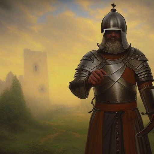 Armored Knight in Medieval Village, Ethereal Fantasy