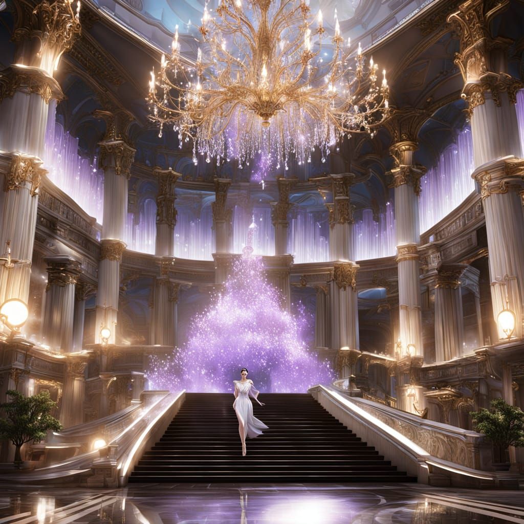 Luxurious Anime Goddess in Hotel Lobby