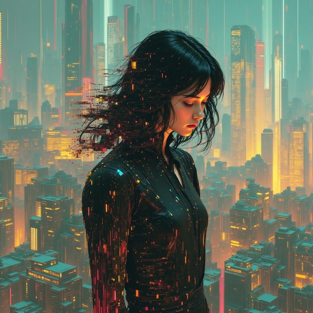 Abstract Glitch Portrait in Digital Art Style