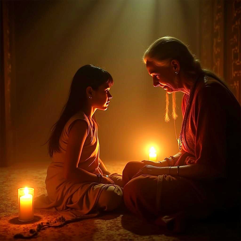 Tense Encounter: Woman Gazes at Young Girl