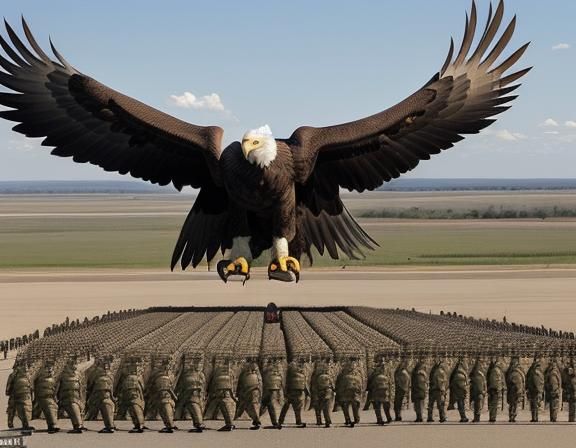 Soldiers Marching into a Giant Bald Eagle